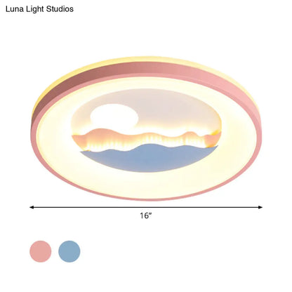 DecorBites™ DecorBites™ Sunset Round Acrylic Flush Light Fixture with Nordic LED Pink/Blue Flush Mount for Child's Bedroom