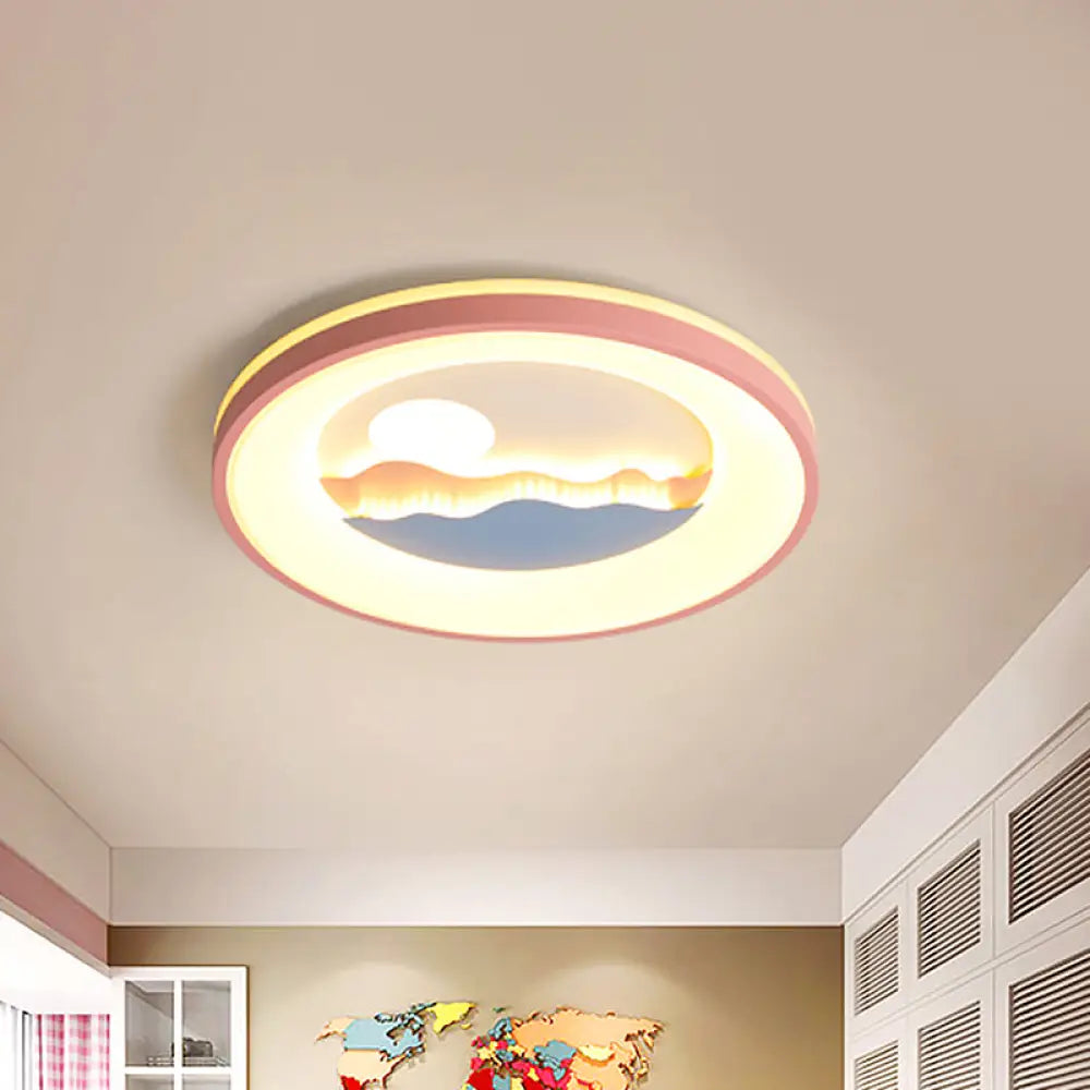 DecorBites™ DecorBites™ Sunset Round Acrylic Flush Light Fixture with Nordic LED Pink/Blue Flush Mount for Child's Bedroom