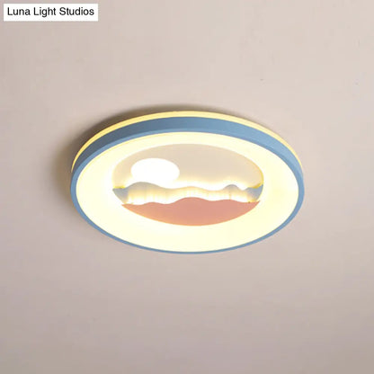 DecorBites™ DecorBites™ Sunset Round Acrylic Flush Light Fixture with Nordic LED Pink/Blue Flush Mount for Child's Bedroom