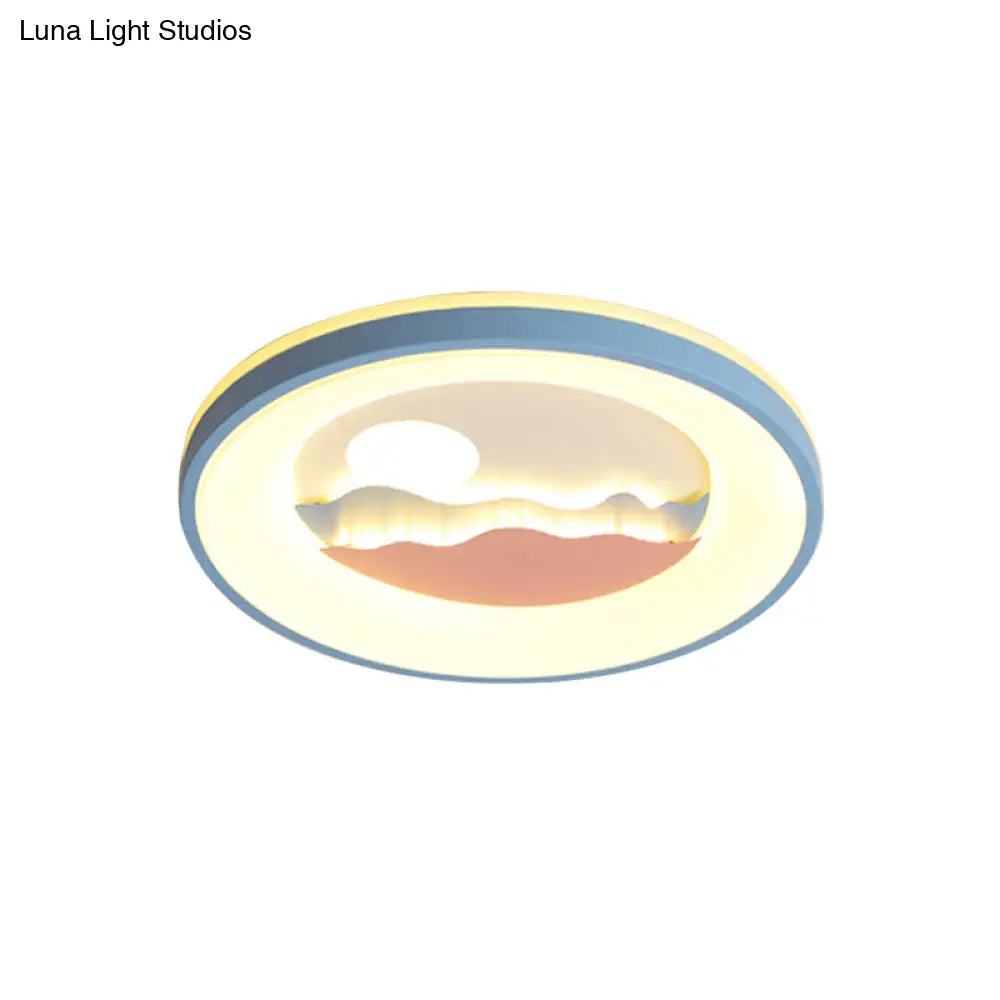DecorBites™ DecorBites™ Sunset Round Acrylic Flush Light Fixture with Nordic LED Pink/Blue Flush Mount for Child's Bedroom