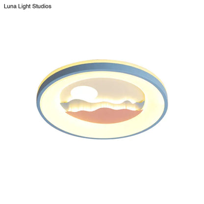 DecorBites™ DecorBites™ Sunset Round Acrylic Flush Light Fixture with Nordic LED Pink/Blue Flush Mount for Child's Bedroom
