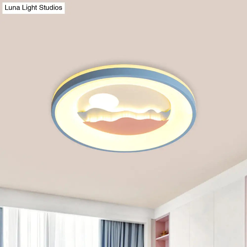 DecorBites™ DecorBites™ Sunset Round Acrylic Flush Light Fixture with Nordic LED Pink/Blue Flush Mount for Child's Bedroom