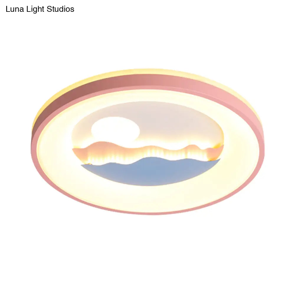 DecorBites™ DecorBites™ Sunset Round Acrylic Flush Light Fixture with Nordic LED Pink/Blue Flush Mount for Child's Bedroom