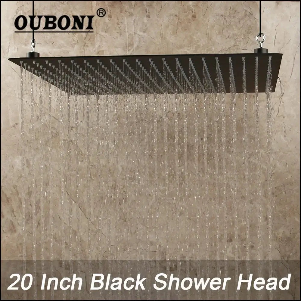 Black ouboni 20-inch rectangular super slim matte shower head with multiple water jets for bathroom fixture
