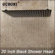 Black ouboni 20-inch rectangular super slim matte shower head with multiple water jets for bathroom fixture