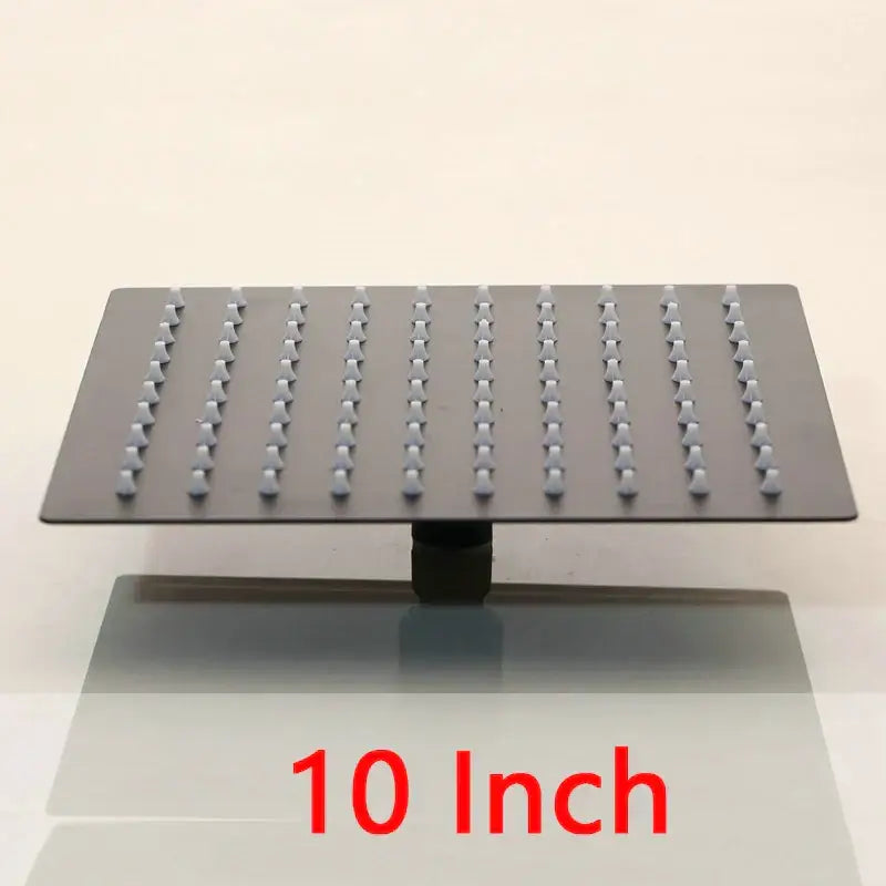 Super slim matte black square shower head 10 inch with black matte finish and grid of rounded nozzles