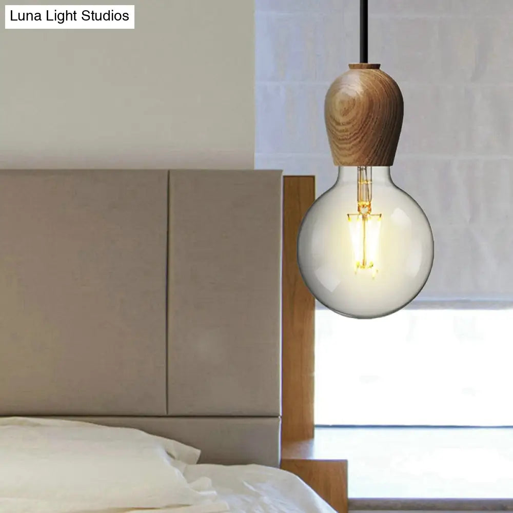 Suspended Minimalist Wooden Pendant Lamp with Beige Finish - Ideal for Kitchen and Bedroom Lighting