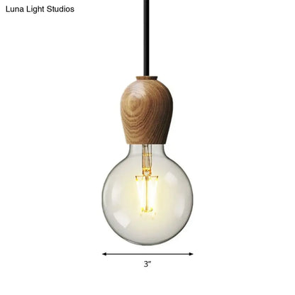 Suspended Minimalist Wooden Pendant Lamp with Beige Finish - Ideal for Kitchen and Bedroom Lighting