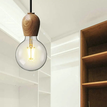 Suspended Minimalist Wooden Pendant Lamp with Beige Finish - Ideal for Kitchen and Bedroom Lighting