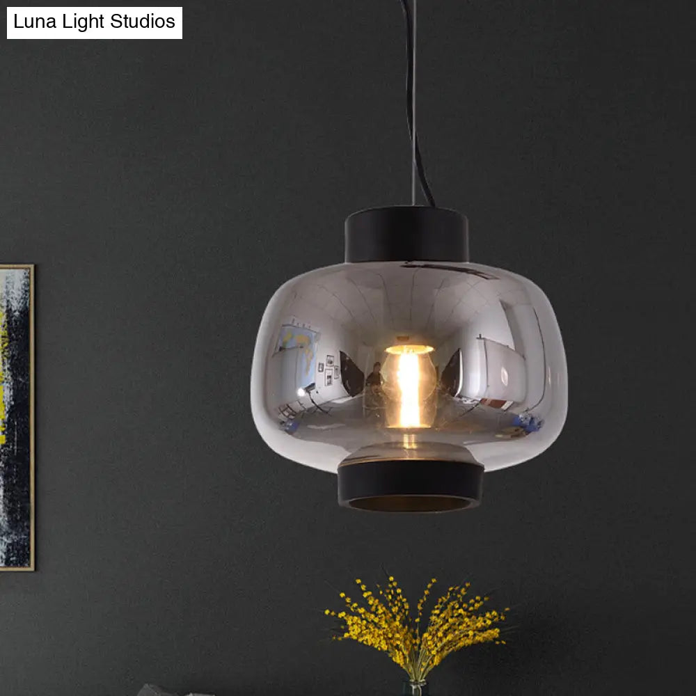 Suspension Lantern Light - Modern 1-Head Pendant in Smoke Gray/Cream/Cognac Glass for Living Room