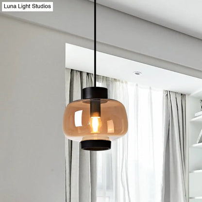 Suspension Lantern Light - Modern 1-Head Pendant in Smoke Gray/Cream/Cognac Glass for Living Room