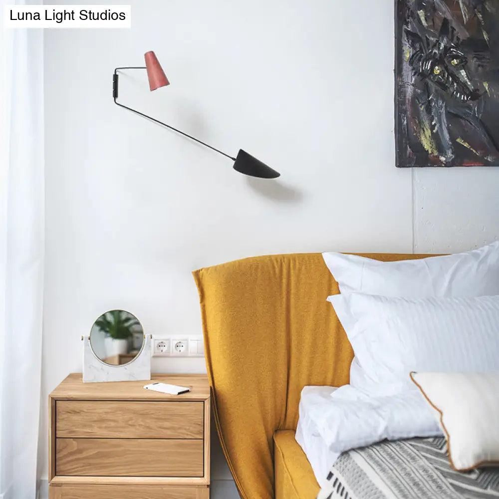 DecorBites™ DecorBites™ Swing Arm Wall Sconce 2-Light Bedroom Reading Light in Minimalist Style with Pink and Black Shade