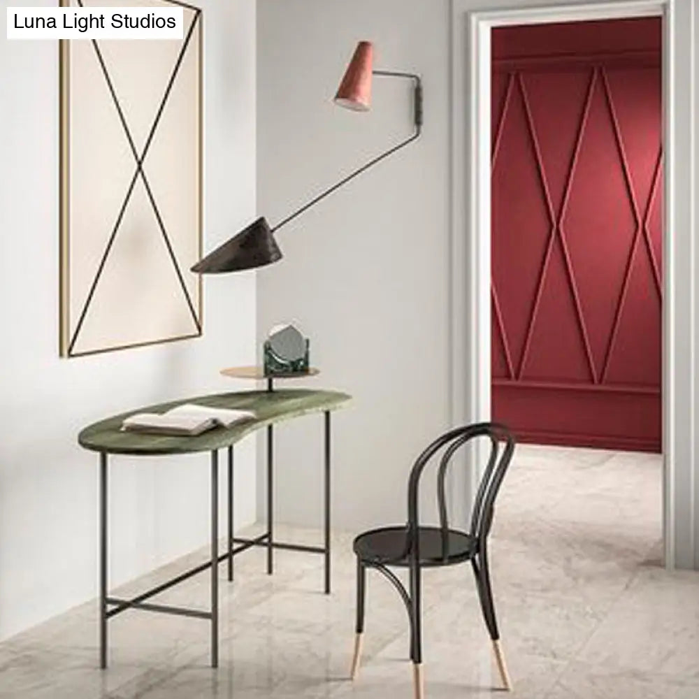 DecorBites™ DecorBites™ Swing Arm Wall Sconce 2-Light Bedroom Reading Light in Minimalist Style with Pink and Black Shade