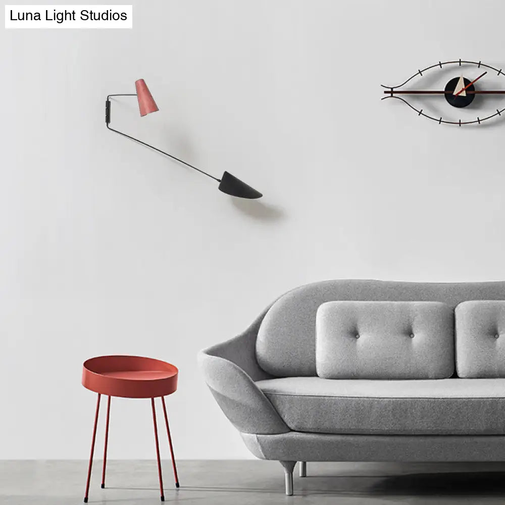 DecorBites™ DecorBites™ Swing Arm Wall Sconce 2-Light Bedroom Reading Light in Minimalist Style with Pink and Black Shade