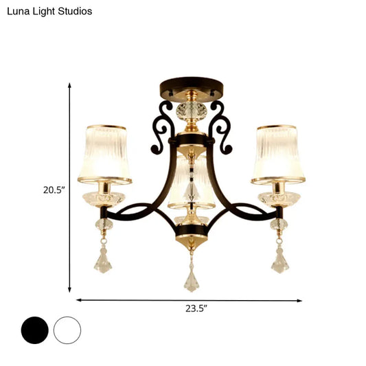 Lámpara de techo colgante con forma de gota de lluvia de cristal en espiral - Lámpara de cocina minimalista con 3 luces y pantalla blanca y negra