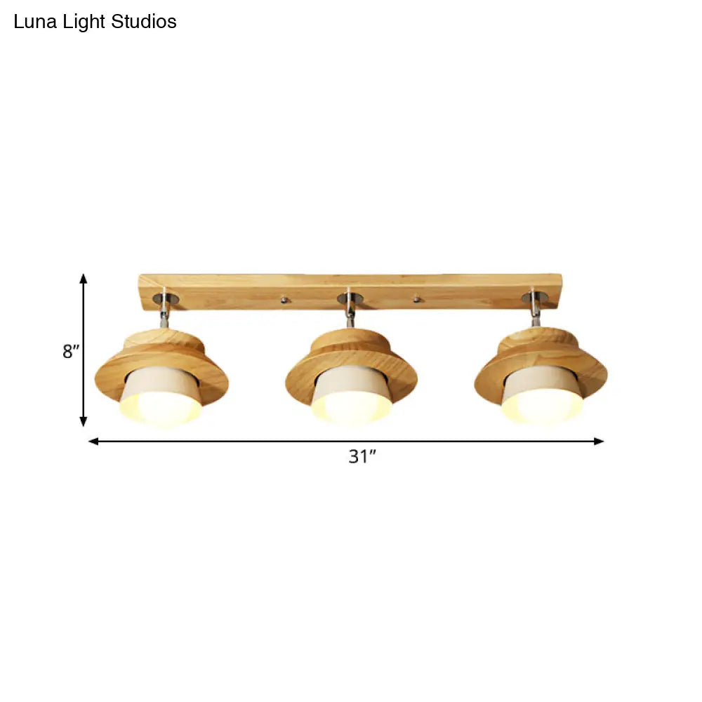 DecorBites™ DecorBites™ Swivelable Nordic Wooden Flush Mount Ceiling Lamp with Dual Cap Shade - 3-Light White Semi for Sitting Room