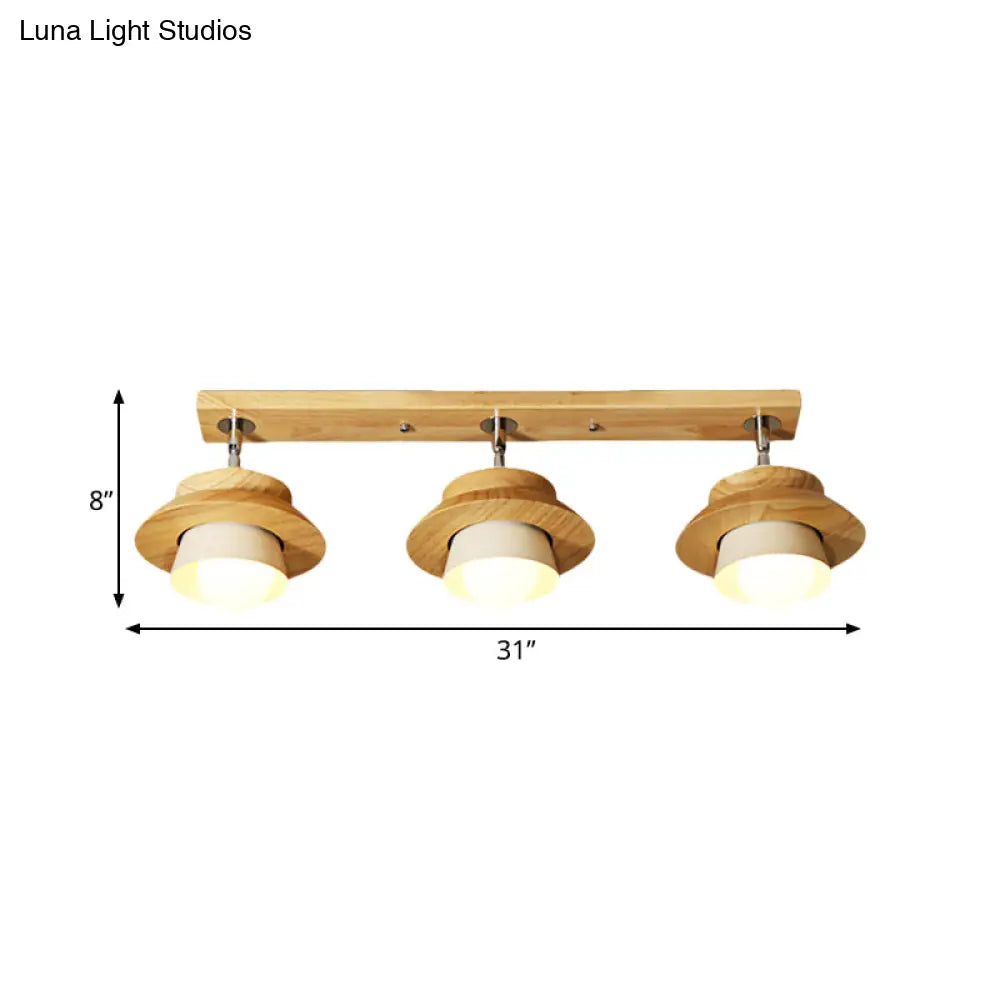 DecorBites™ DecorBites™ Swivelable Nordic Wooden Flush Mount Ceiling Lamp with Dual Cap Shade - 3-Light White Semi for Sitting Room