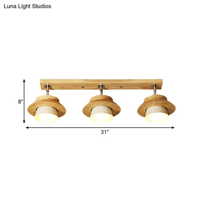 DecorBites™ DecorBites™ Swivelable Nordic Wooden Flush Mount Ceiling Lamp with Dual Cap Shade - 3-Light White Semi for Sitting Room