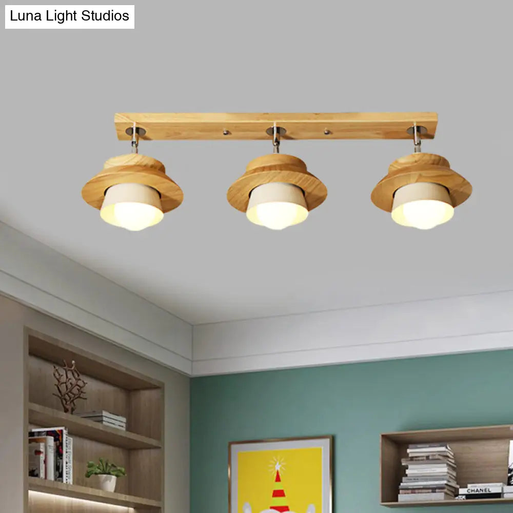 DecorBites™ DecorBites™ Swivelable Nordic Wooden Flush Mount Ceiling Lamp with Dual Cap Shade - 3-Light White Semi for Sitting Room