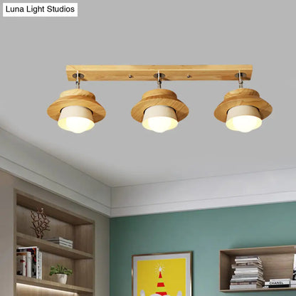DecorBites™ DecorBites™ Swivelable Nordic Wooden Flush Mount Ceiling Lamp with Dual Cap Shade - 3-Light White Semi for Sitting Room