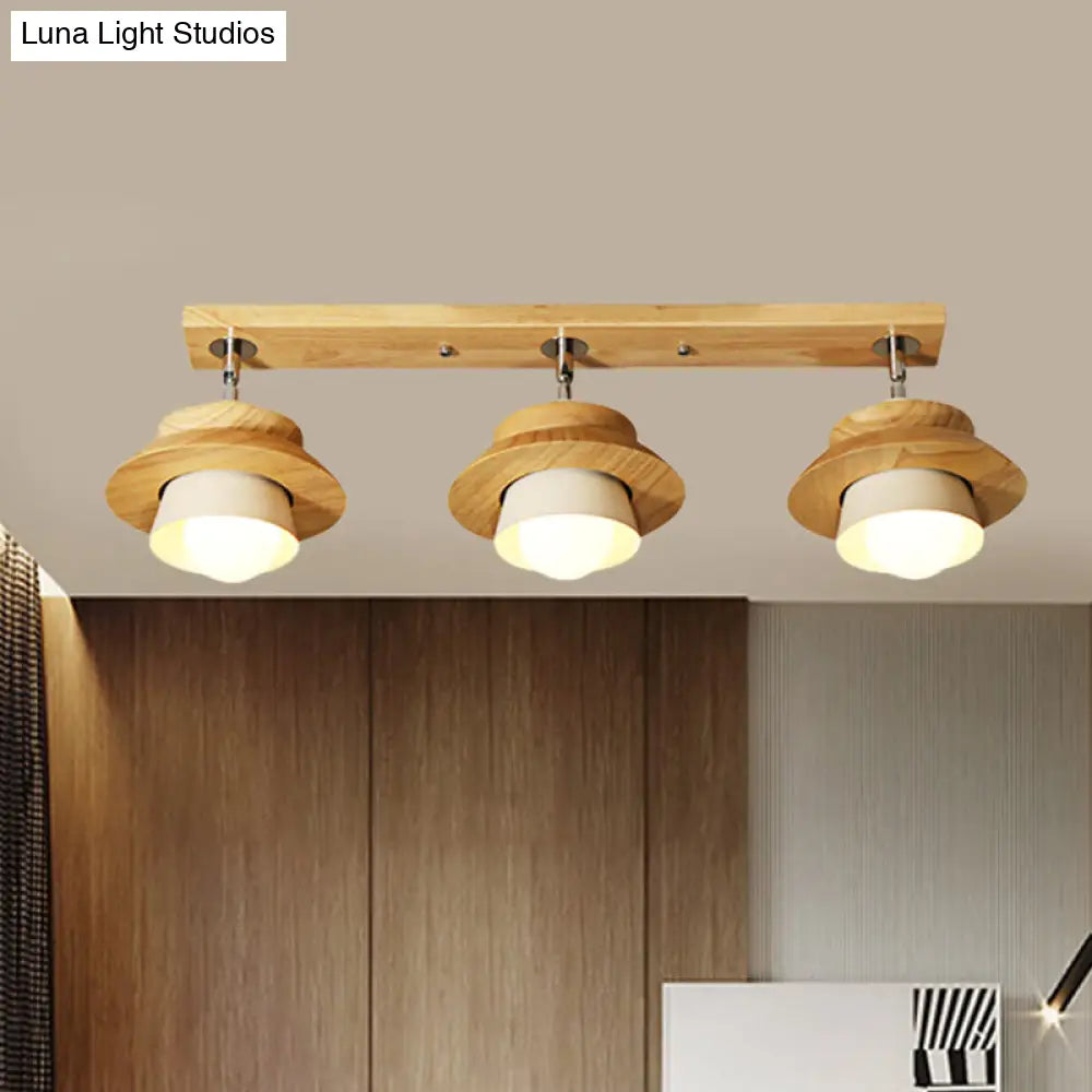 DecorBites™ DecorBites™ Swivelable Nordic Wooden Flush Mount Ceiling Lamp with Dual Cap Shade - 3-Light White Semi for Sitting Room