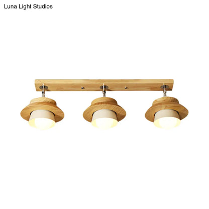 DecorBites™ DecorBites™ Swivelable Nordic Wooden Flush Mount Ceiling Lamp with Dual Cap Shade - 3-Light White Semi for Sitting Room