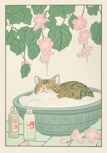 Tabby Cat in Bathtub Canvas Wall Art - DM50-1 / 20X30cm Unframed - Posters