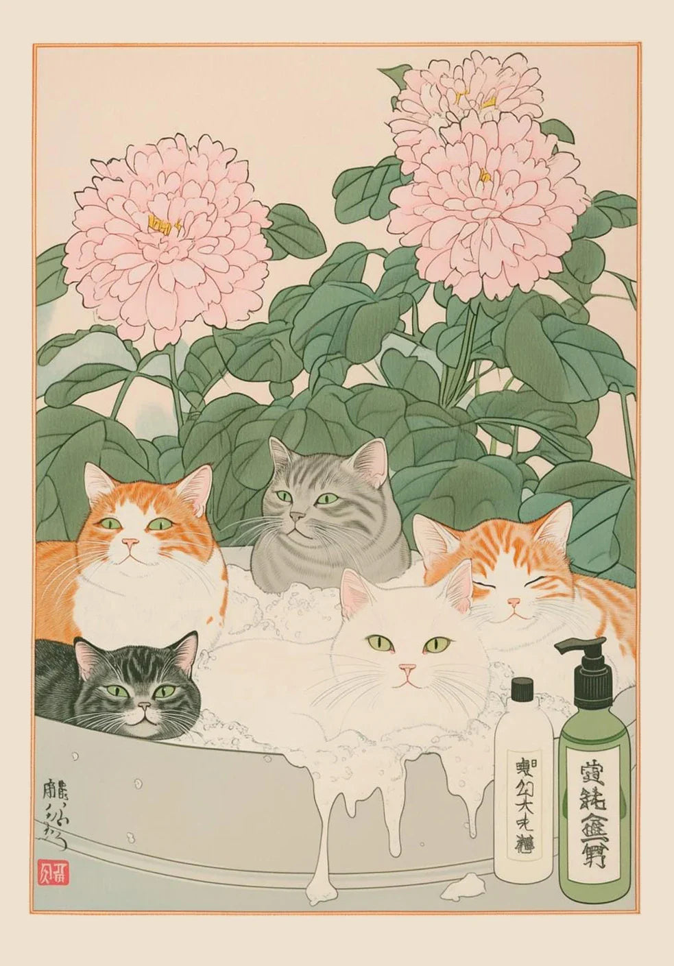 Tabby Cat in Bathtub Canvas Wall Art - DM50-7 / 30X42cm Unframed - Posters