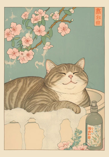 Tabby Cat in Bathtub Canvas Wall Art - DM50-8 / 20X30cm Unframed - Posters