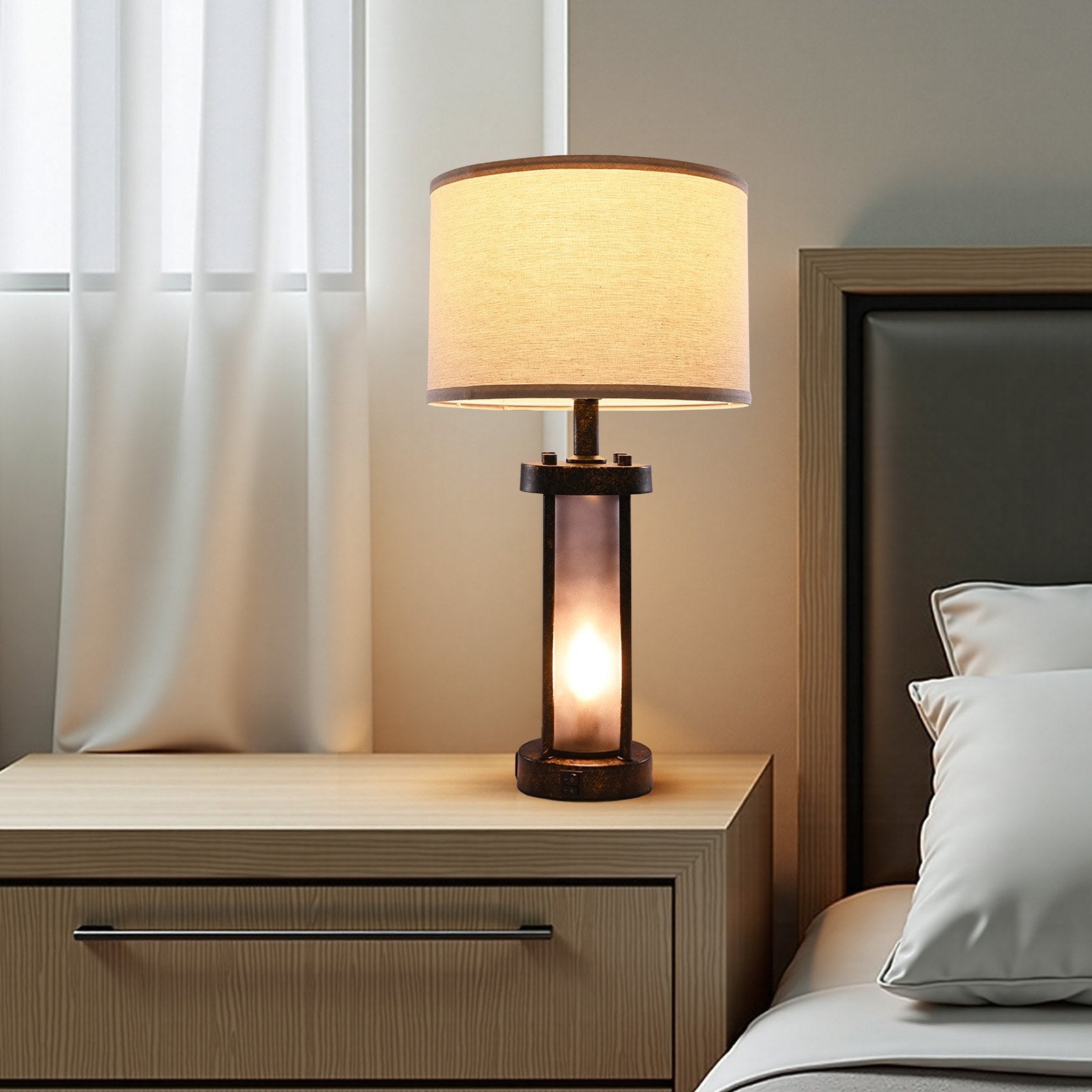 Table Lamps Set Of 2 Farmhouse Bedside Nightstand Lamps With USB Ports,Desk Lamp - Decorbites