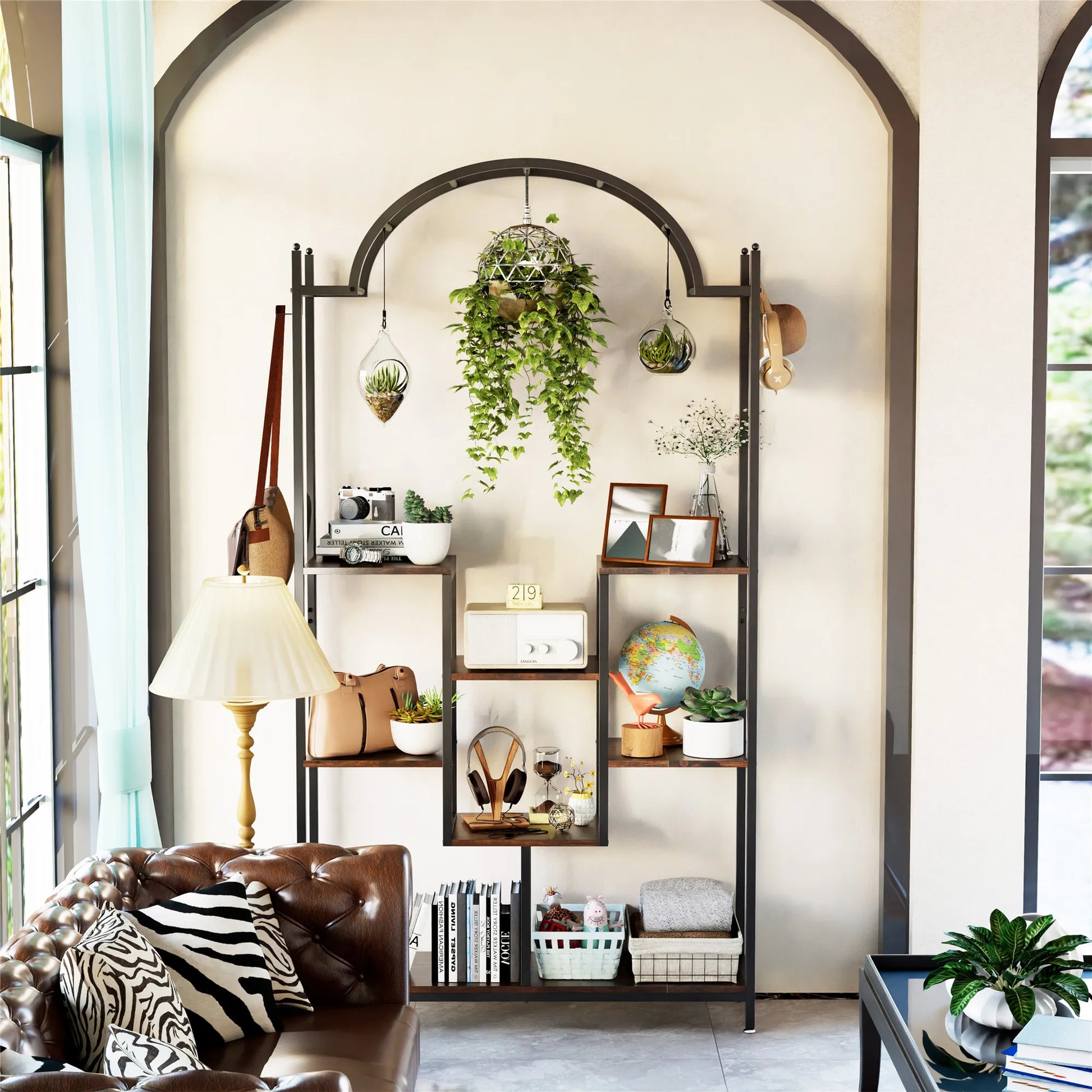 Tall 5-Tier Plant Stand with Hanging Hooks