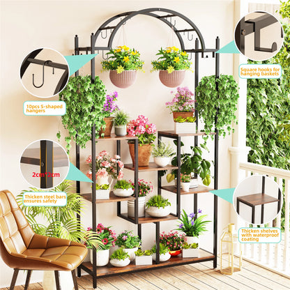 Tall 5-Tier Plant Stand with Hanging Hooks