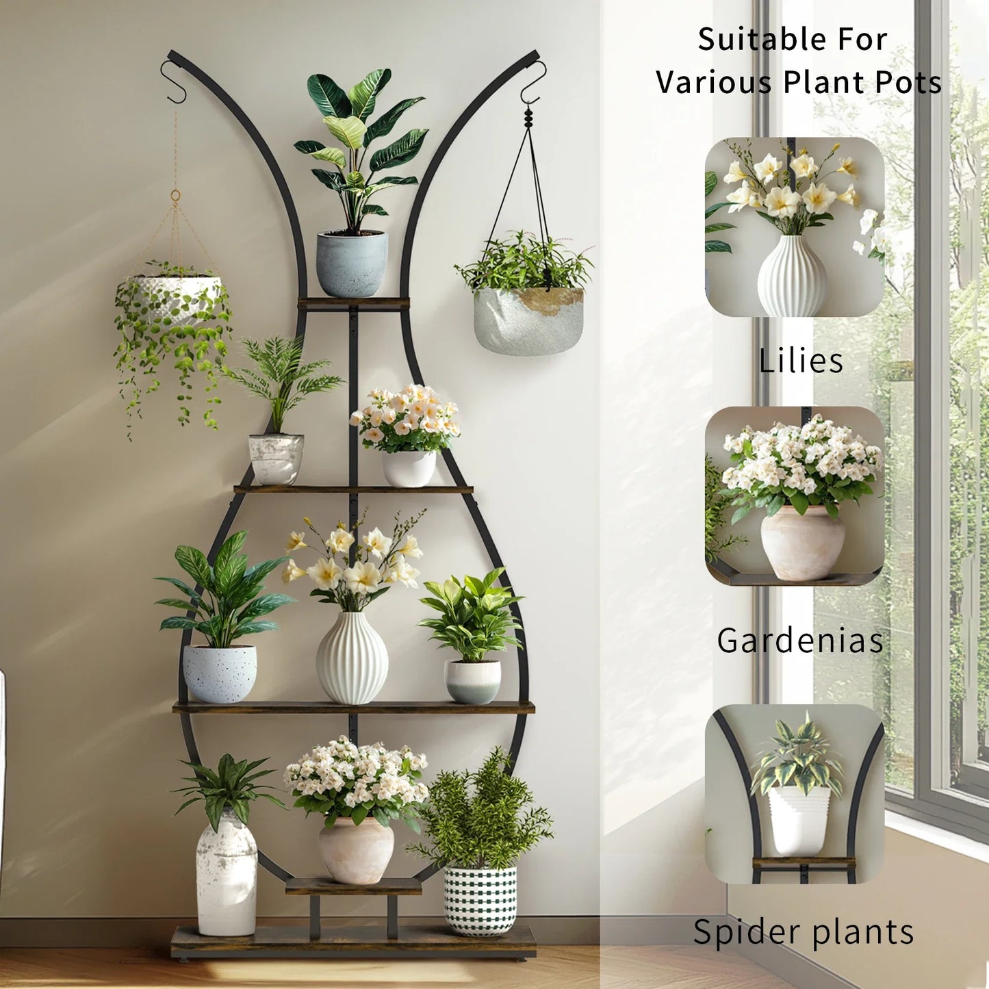 Tall Metal Plant Stand with 5 Tiers