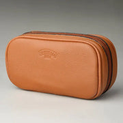 Tan cowhide leather pipe case for 3 pipes with dual zippers and embossed decorbites cowhide leather branding