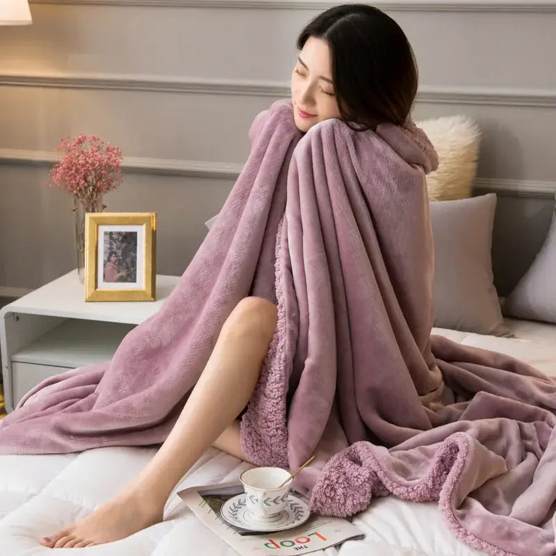 Lavender plush fleece blanket with soft textured surface and fuzzy trim for decorbites cozy lambswool flannel use