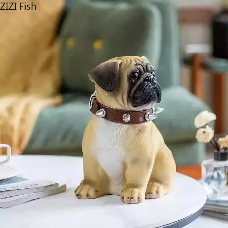 Tan and black pug bulldog tissue box with brown spiked collar sitting on table decorbites bulldog tissue decor