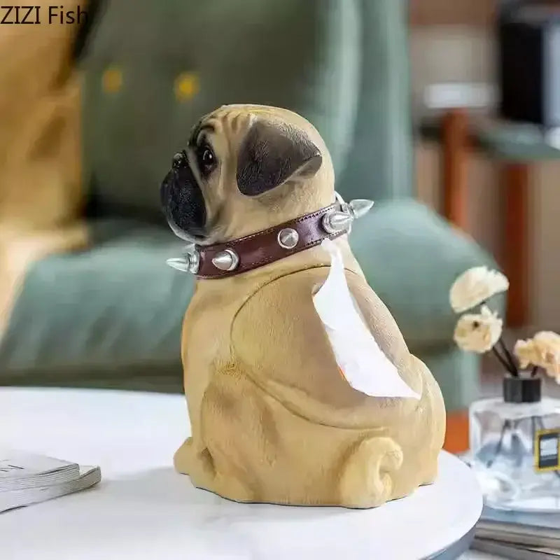 Faux leather studded collar with silver spikes on tan pug bulldog tissue box decorbites tissue box for living room decor