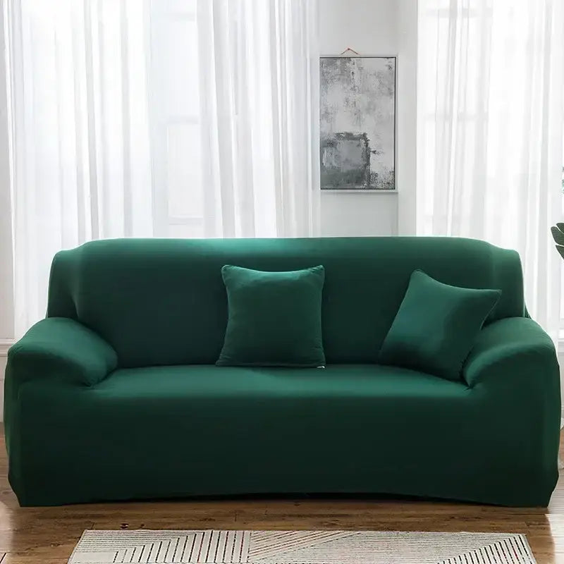 Deep green stretchy sofa cover with matching pillows for living room perfect for sofa cover and accent chairs
