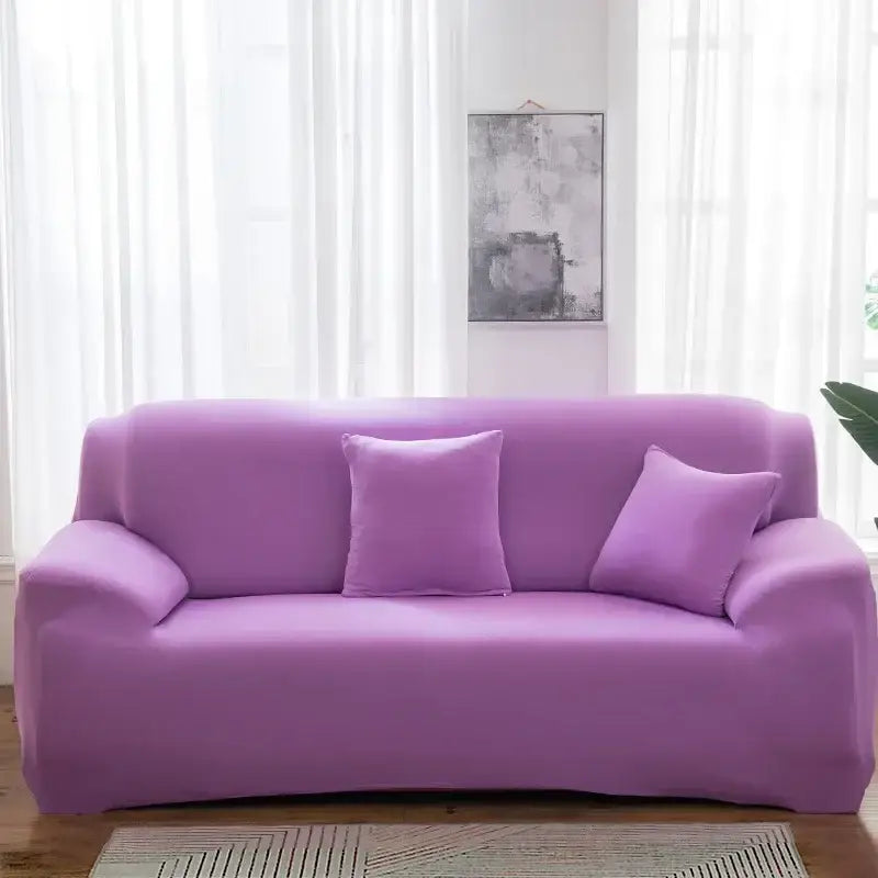 Purple stretchy silk sofa cover with matching pillows for living room accent chairs and sofas