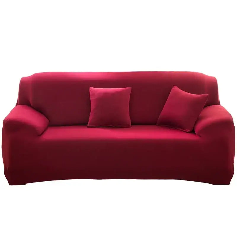 Red stretchy silk sofa cover with matching pillows for living room accent chairs and sofas
