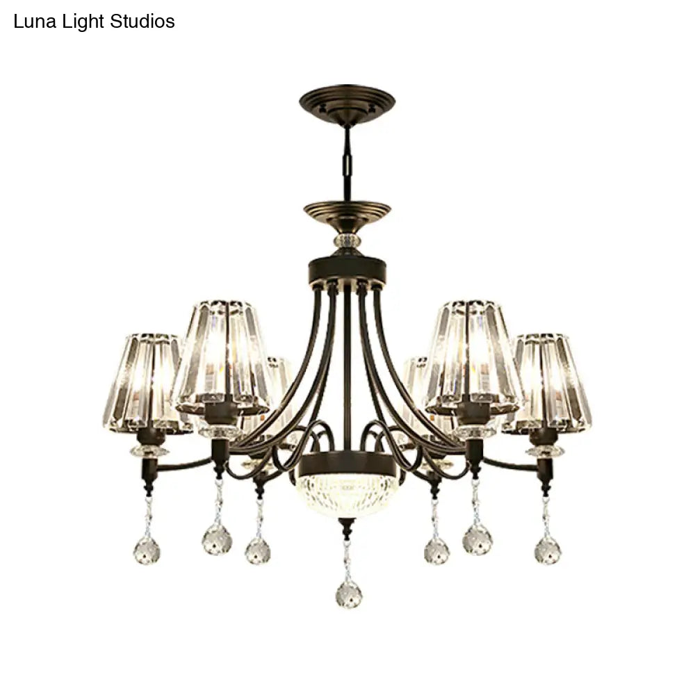 Lámpara de techo colgante cónica negra - Cristal tallado moderno - 3/6/8 cabezales - 23,5"/29,5"/34,5" de ancho