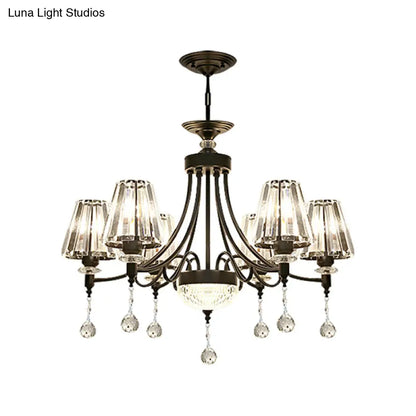 Lámpara de techo colgante cónica negra - Cristal tallado moderno - 3/6/8 cabezales - 23,5"/29,5"/34,5" de ancho