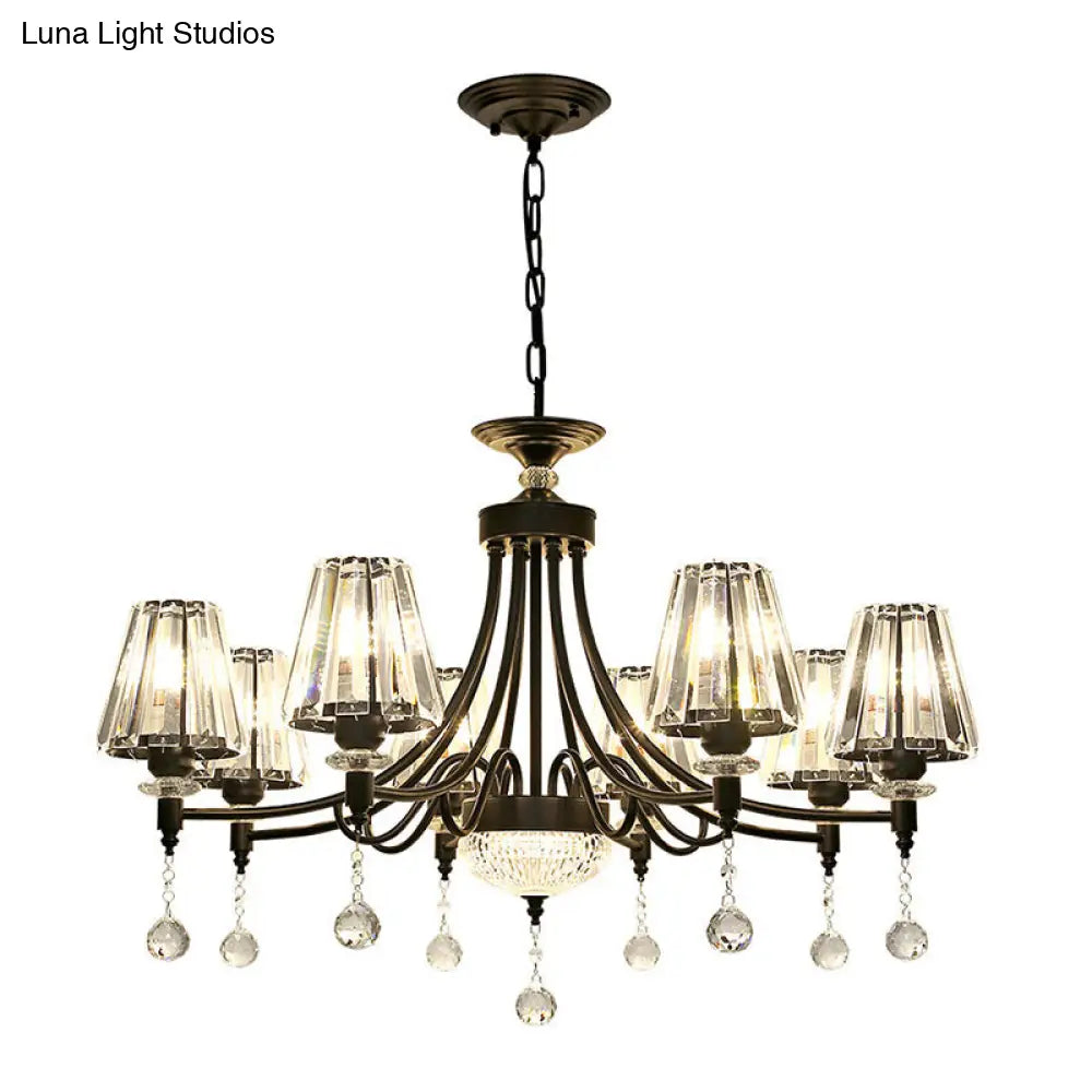 Lámpara de techo colgante cónica negra - Cristal tallado moderno - 3/6/8 cabezales - 23,5"/29,5"/34,5" de ancho