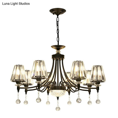 Lámpara de techo colgante cónica negra - Cristal tallado moderno - 3/6/8 cabezales - 23,5"/29,5"/34,5" de ancho