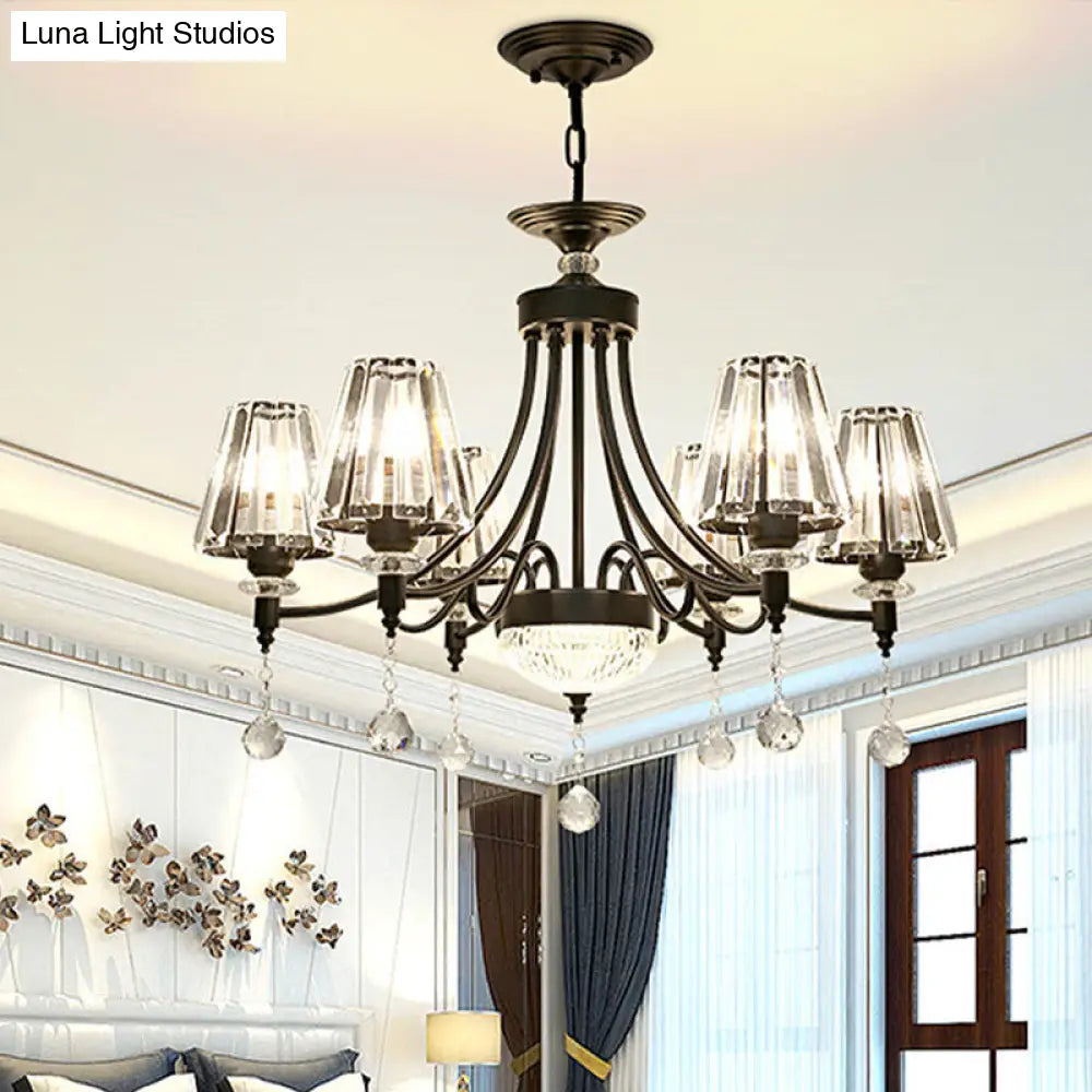 Lámpara de techo colgante cónica negra - Cristal tallado moderno - 3/6/8 cabezales - 23,5"/29,5"/34,5" de ancho