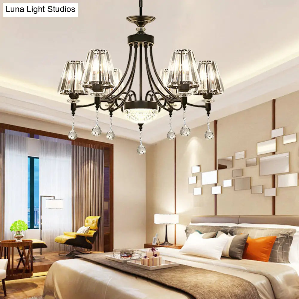 Lámpara de techo colgante cónica negra - Cristal tallado moderno - 3/6/8 cabezales - 23,5"/29,5"/34,5" de ancho