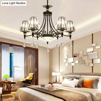 Lámpara de techo colgante cónica negra - Cristal tallado moderno - 3/6/8 cabezales - 23,5"/29,5"/34,5" de ancho