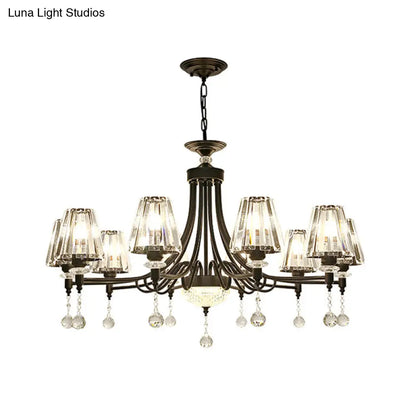 Lámpara de techo colgante cónica negra - Cristal tallado moderno - 3/6/8 cabezales - 23,5"/29,5"/34,5" de ancho