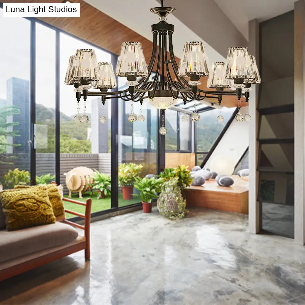 Lámpara de techo colgante cónica negra - Cristal tallado moderno - 3/6/8 cabezales - 23,5"/29,5"/34,5" de ancho