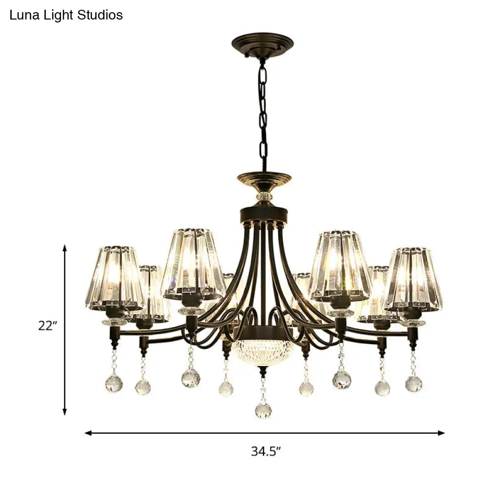 Lámpara de techo colgante cónica negra - Cristal tallado moderno - 3/6/8 cabezales - 23,5"/29,5"/34,5" de ancho